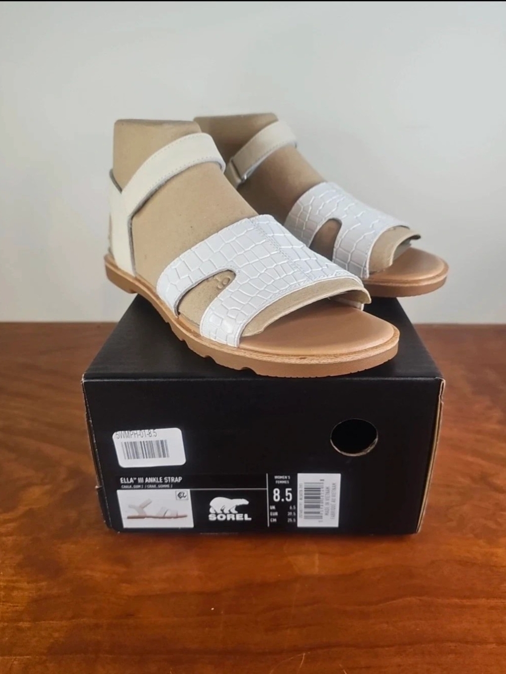 Sorel Ella III Ankle Strap Sandal in White /chalk Open Toe 8.5
